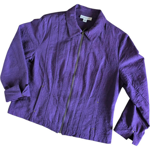 Coldwater Creek Jackets & Blazers - Coldwater Creek Jacket Womens 14P Purple Textured Jacquard Zip Front Petite